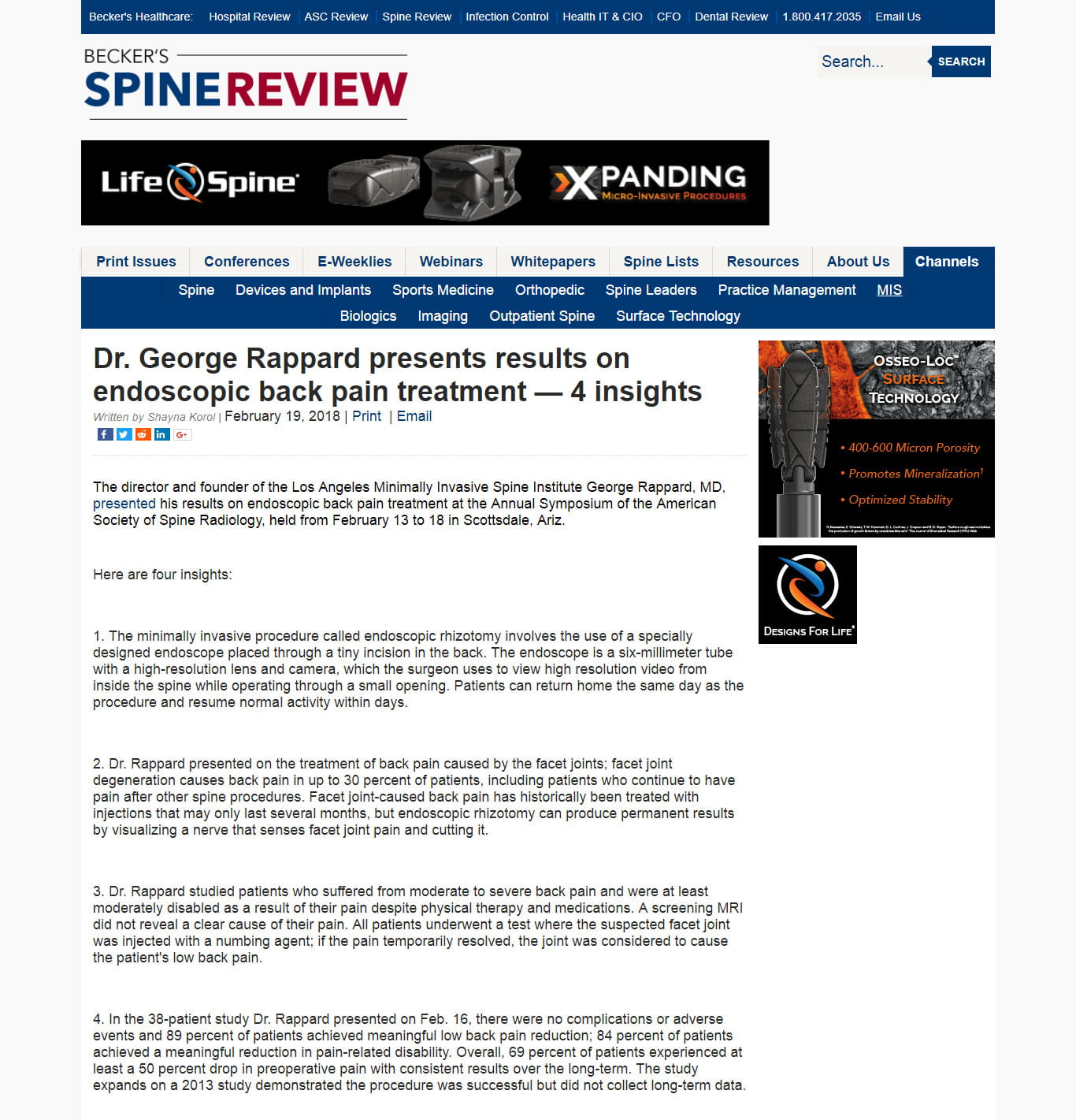 Dr. George Rappard presents results on endoscopic back pain treatment-4 insights